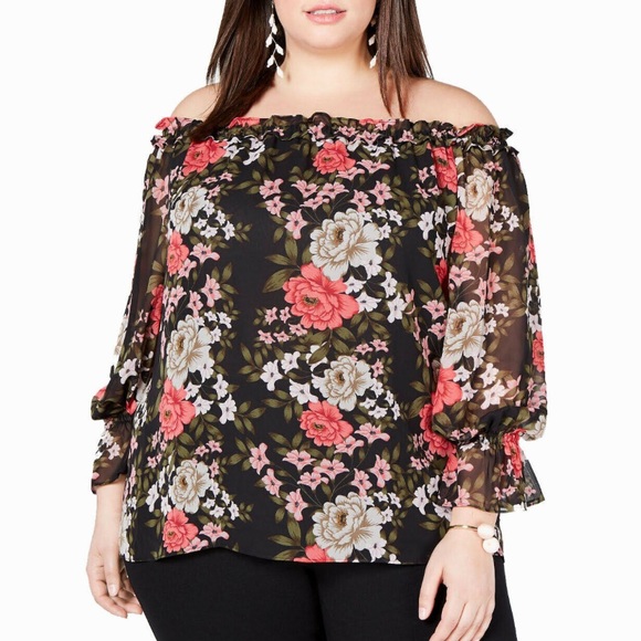 INC International Concepts Tops - 2x NWT INC beautiful black floral blouse with sheer ballon sleeves